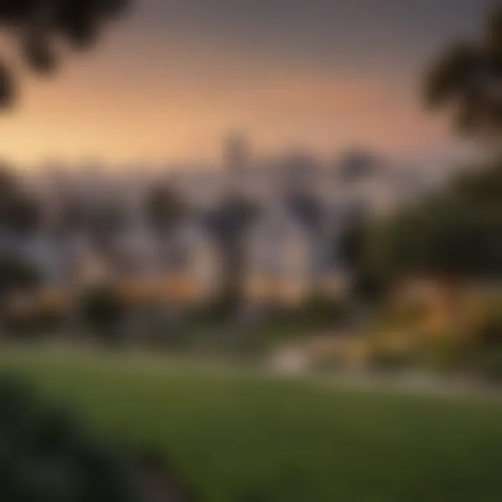 Beautiful park in Alamo Square with iconic skyline in the background.