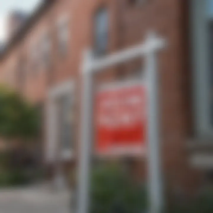 Close-up of a 'For Rent' sign outside a Washington D.C. apartment.