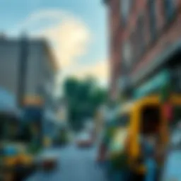 Vibrant street scene showcasing a local market in a new Atlanta neighborhood.