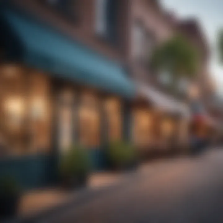 Vibrant city street filled with shops, cafes, and art