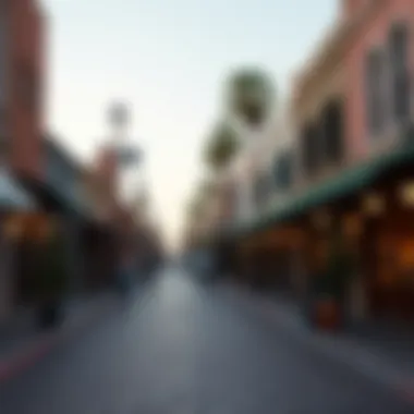 A vibrant neighborhood street filled with unique shops and cafes.
