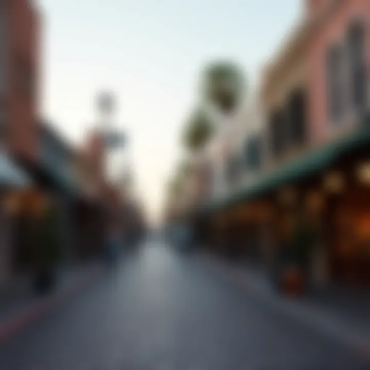 A vibrant neighborhood street filled with unique shops and cafes.