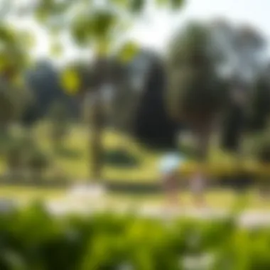 A tranquil park with families enjoying a sunny day outdoors.