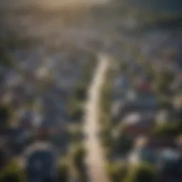 Aerial view of a thriving town with diverse properties