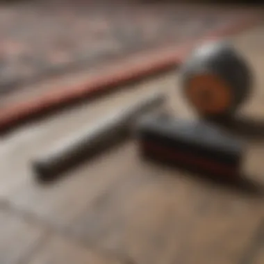 Rug cleaning tools laid out on a floor