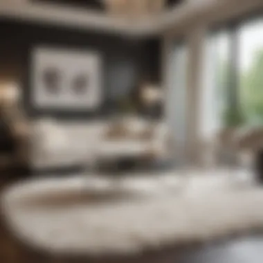 Stylish Interior with White Shag Rug An elegantly styled room featuring a white shag rug as the focal point
