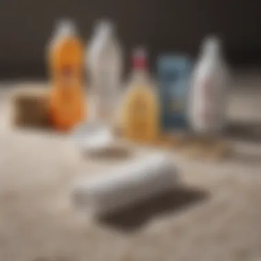 Essential Cleaning Supplies for Shag Rugs Various cleaning supplies arranged neatly on a surface, ready for use