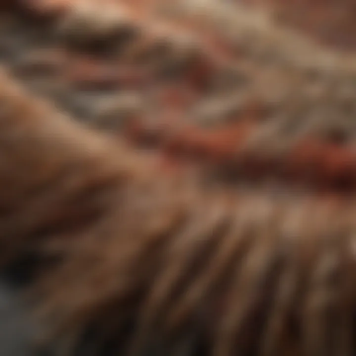 Close-up of a high pile rug showing texture and fibers