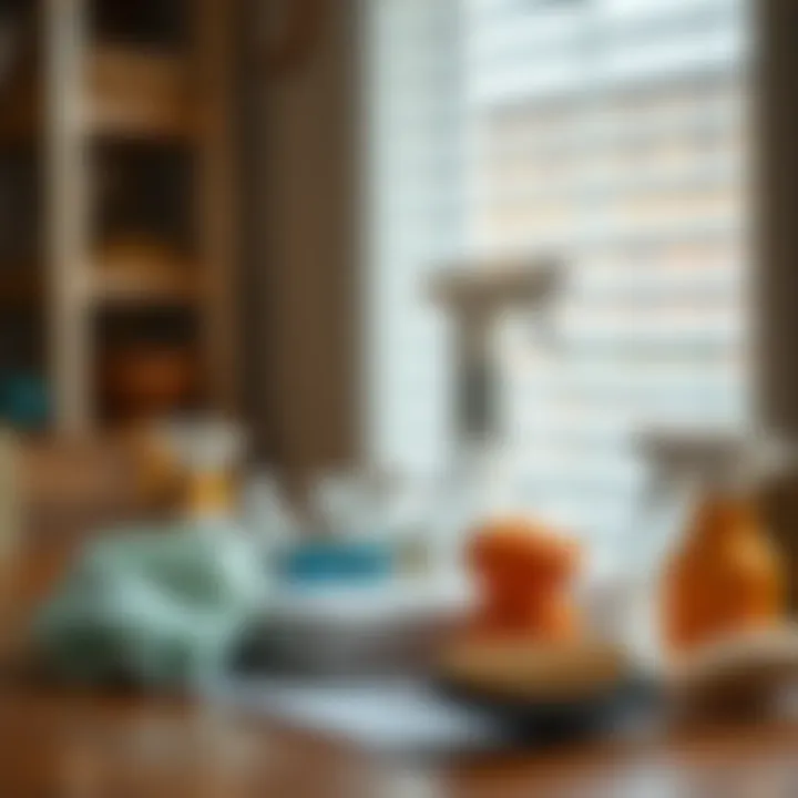 Essential Cleaning Tools for Blinds Cleaning supplies neatly arranged on a table for blind maintenance
