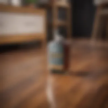 Natural cleaning products on a table next to wooden furniture