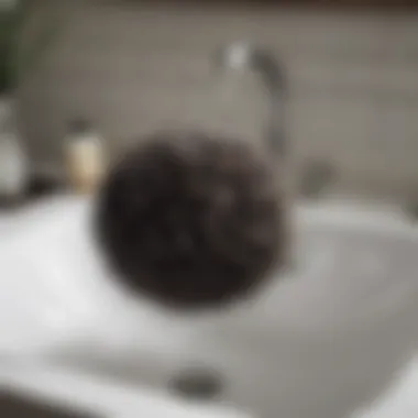 Clogged bathroom sink showing hair accumulation