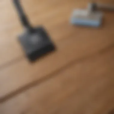 Selection of cleaning tools arranged neatly on an oak surface