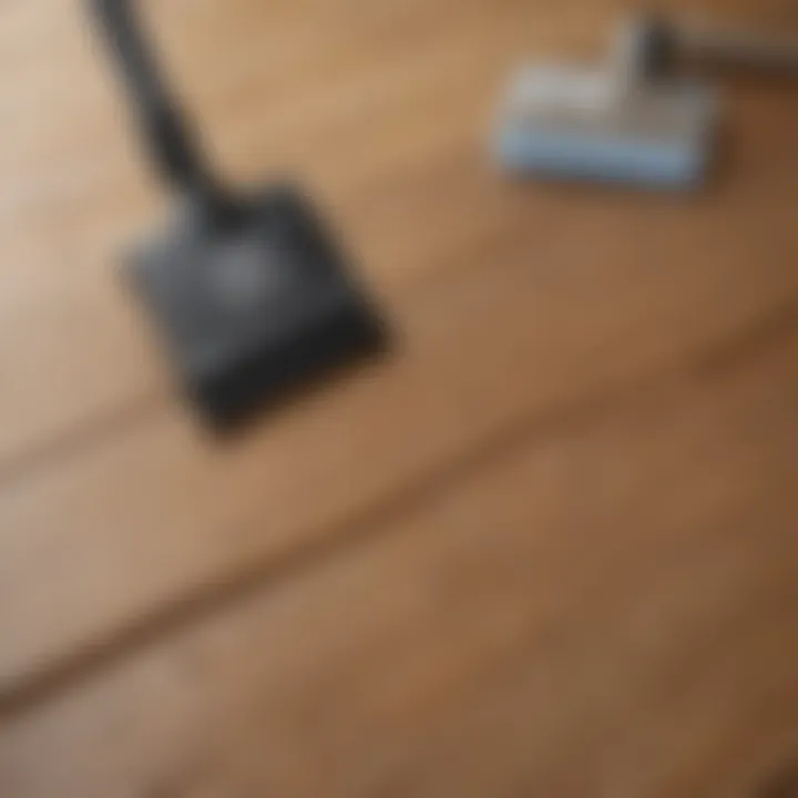 Selection of cleaning tools arranged neatly on an oak surface