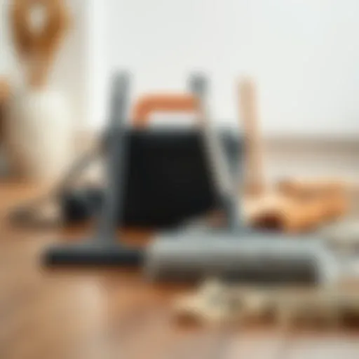 Luxurious area rug cleaning tools displayed on a wooden floor