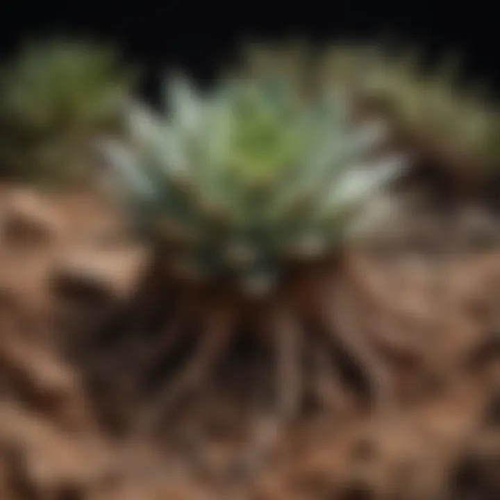 Close-up of succulent roots in well-draining soil