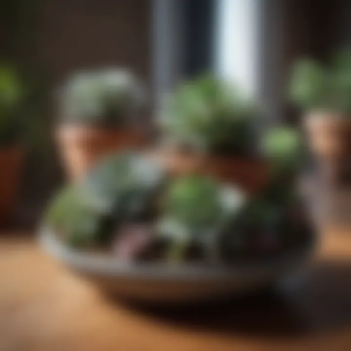 Succulent plants arranged in decorative pots