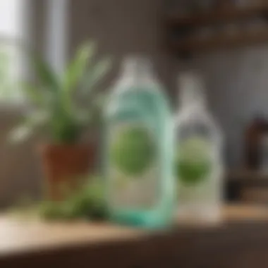 Eco-friendly cleaning products displayed with plants