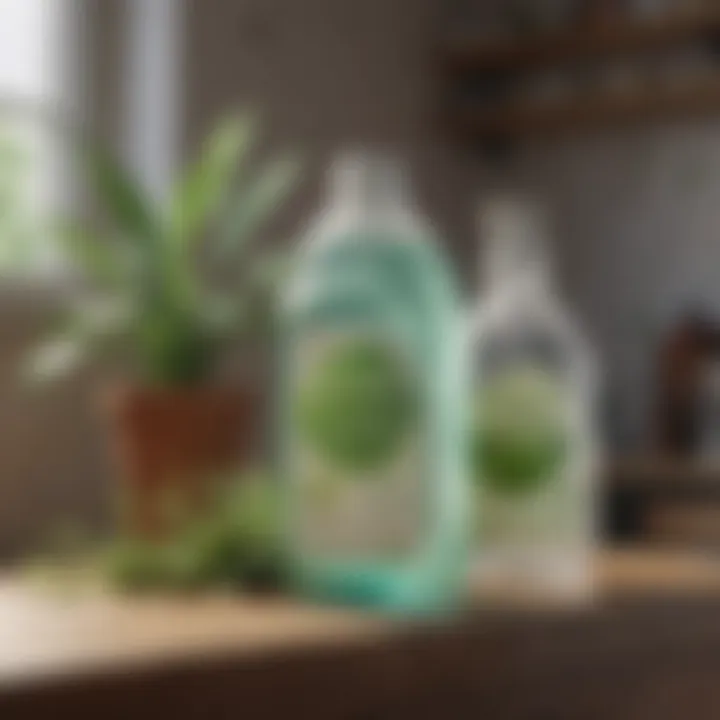 Eco-friendly cleaning products displayed with plants