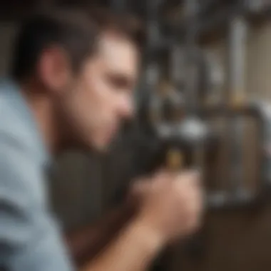 A close-up of a landlord inspecting plumbing fixtures for potential issues