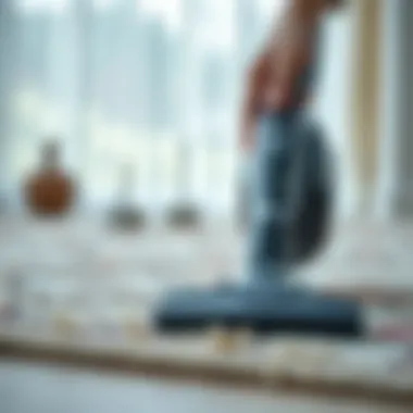 Vacuuming Techniques for Delicate Fabrics Close-up of a hand using a vacuum cleaner on a delicate rug