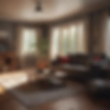 A cozy living room being cleaned with various tools laid out.