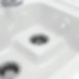 Close-up view of dual sink drain assembly