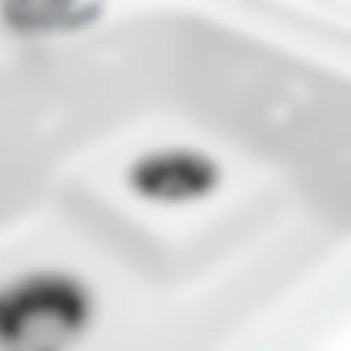 Close-up view of dual sink drain assembly