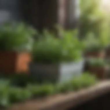 Lush Herb Container Garden Close-up of fresh herbs growing in containers