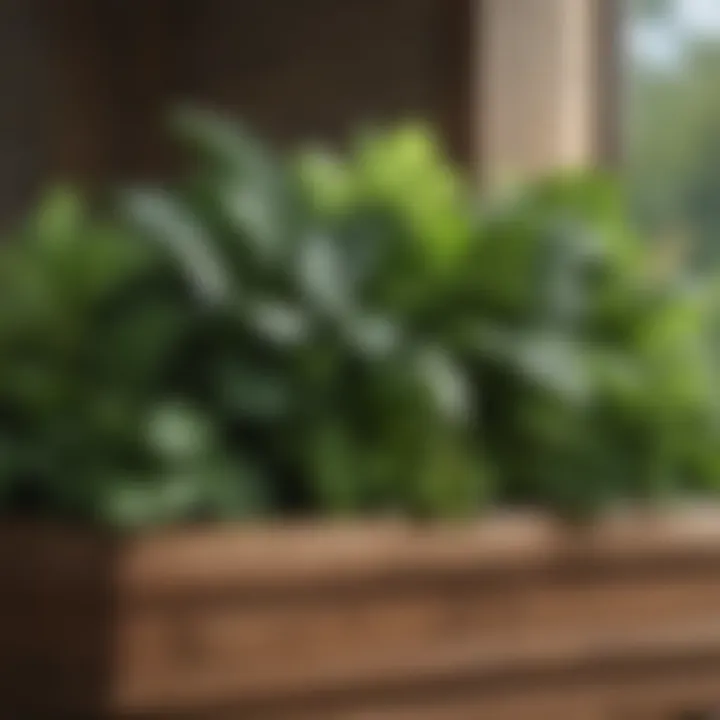 Mixed leafy greens thriving in a wooden planter