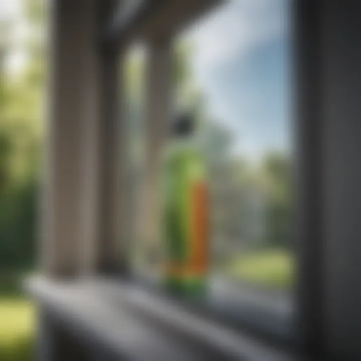 An eco-friendly cleaning solution being applied to window glass.