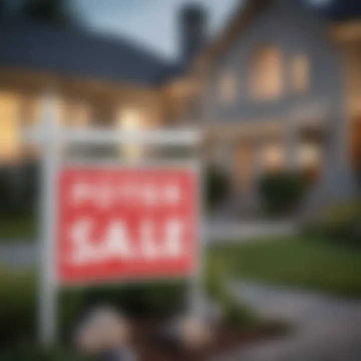 Close-up of a 'For Sale' sign in front of a well-maintained property.