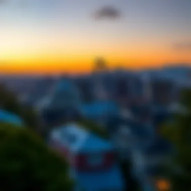 Panoramic skyline view of Queen Anne during sunset