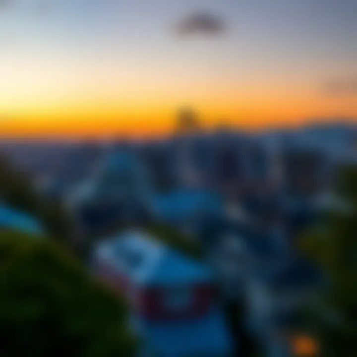 Panoramic skyline view of Queen Anne during sunset