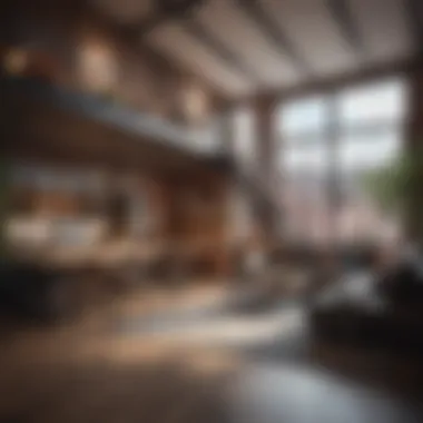 Stylish small apartment loft interior with open space and modern decor