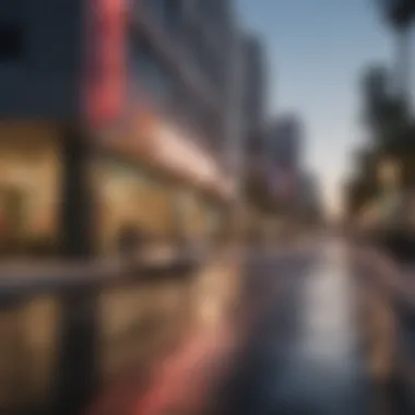 A vibrant street view showcasing the Miracle Mile neighborhood