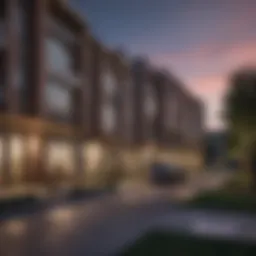 Exterior view of a modern apartment complex near the university