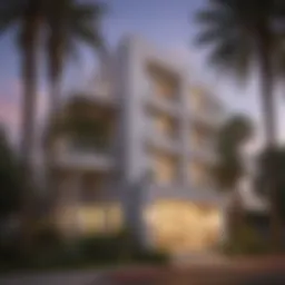 Elegant facade of Brookside Palms Apartments showcasing modern architecture