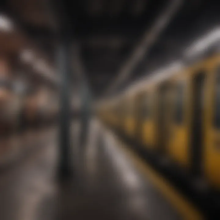 A public transport scene in Brooklyn depicting buses and subway stations
