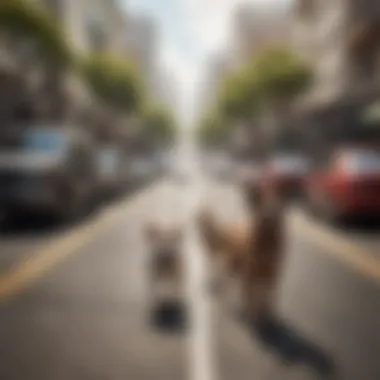 San Francisco Streets Filled with Canine Companions A scenic view of San Francisco streets with dogs on a walk