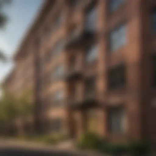 Exterior view of a historic heritage apartment building showcasing unique architectural features