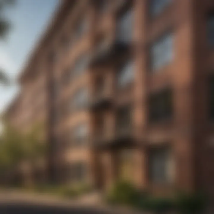 Exterior view of a historic heritage apartment building showcasing unique architectural features