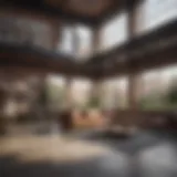 A spacious loft apartment interior with high ceilings and large windows