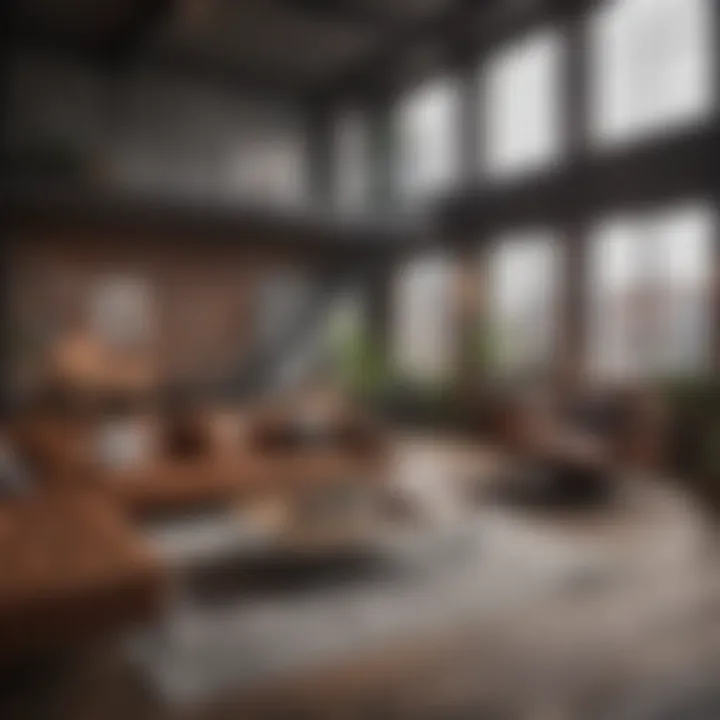 Stylish loft living room with contemporary furniture and décor