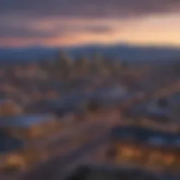 A panoramic view of downtown Denver with the Rocky Mountains in the background