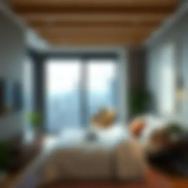 Modern Living with a View Cozy bedroom in a modern apartment with city views