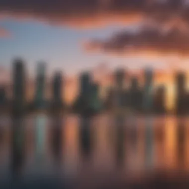 Panoramic view of the Miami skyline at sunset