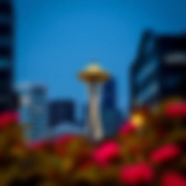 Iconic Space Needle framed by a backdrop of urban life in South Lake Union