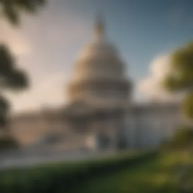 The architectural grandeur of the U.S. Capitol building surrounded by lush gardens.