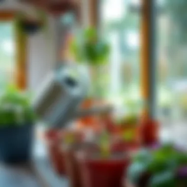Proper Watering Techniques Watering can above potted herbs