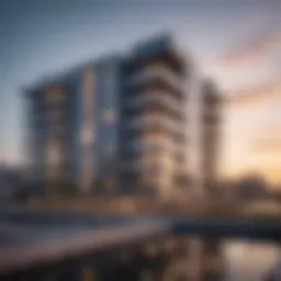 Stunning exterior view of Harbor Point on the Bay Apartments showcasing modern architecture.